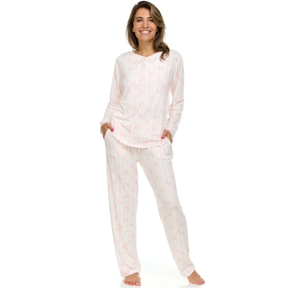 NWT Flora Nikrooz 2-Piece Pink Bows Pajama Set - Picture 10 of 15